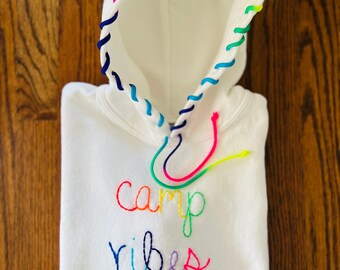 Camp Vibes rainbow embroidered hoodie