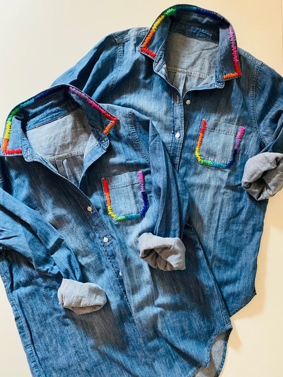Over the Rainbow Denim Button Down 