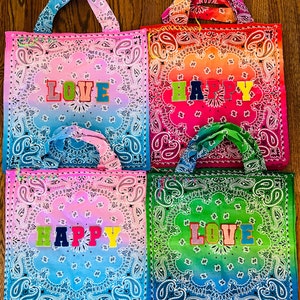 Hand embroidered patched up bandana tote bags