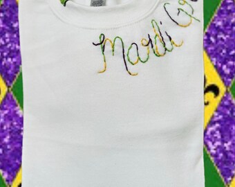 Hand embroidered Mardi Gras crewneck sweatshirt
