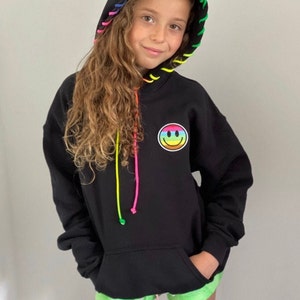 Rainbow whip stitched patched up hoodie