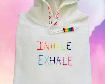 Inhale /exhale hand embroidered hoodie