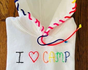 Hand embroidered I love Camp