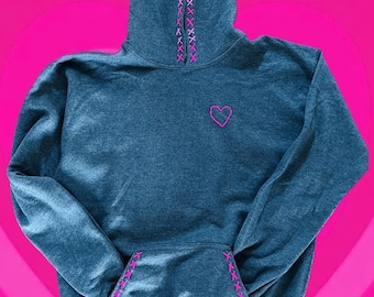 X stitched heart hoodie