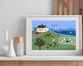 Vancouver Island Farm, 8 by 10 print, Frame not included