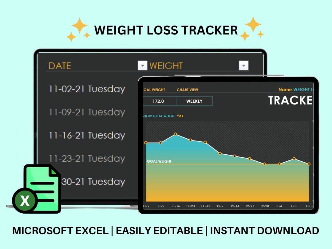 Weight Loss Tracker, Excel Sheet, Weight Loss Progress, Track Progress