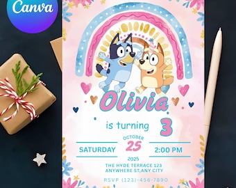 Editable Bluey Birthday Invitation, Heeler Family Party (Canva Editable)