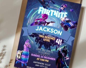 Invitación de cumpleaños de Fort Game, invitación para fiesta gamer, invitación para noche de Fort, invitación editable para gamer, plantilla gamer, Canva gamer