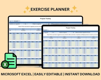 Planificador de entrenamiento / Plantilla de seguimiento de ejercicios, plantilla de fitness (descarga digital)