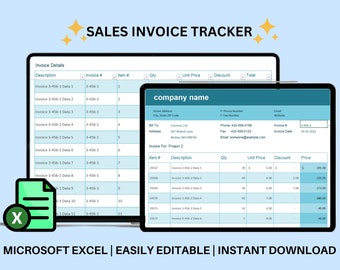 Sales Invoice Tracker Excel Template, Small Business Spreadsheet (Digital Product)