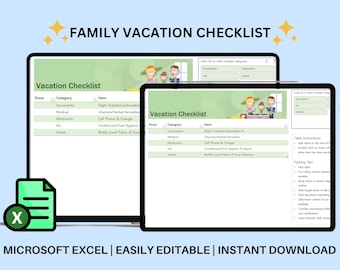 Family Travel Planner Excel Sheet | Vacation Itinerary Template (Digital Download)