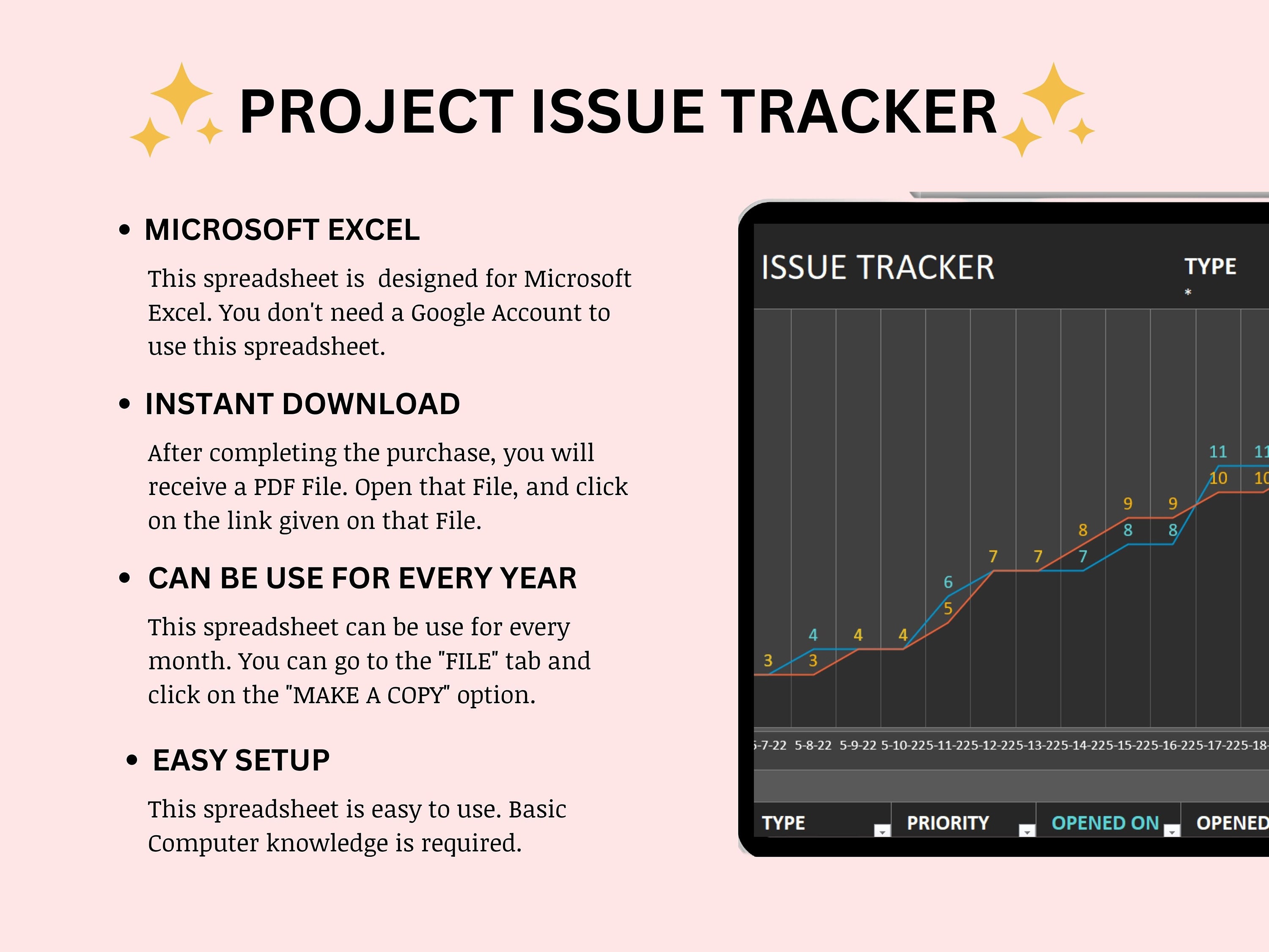 Project Issue Tracker Excel Sheet | Business Planner (digital Download ...
