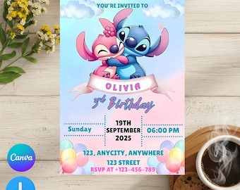 Stitch Birthday Invitation Template: Editable Canva Party Invite (5x7 inches) (Digital Download)