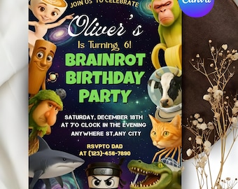 Italian Brainrot Birthday Invitation, Digital Invitation, Birthday Invitation, Canva Template Invitation, Editable, Digital Download