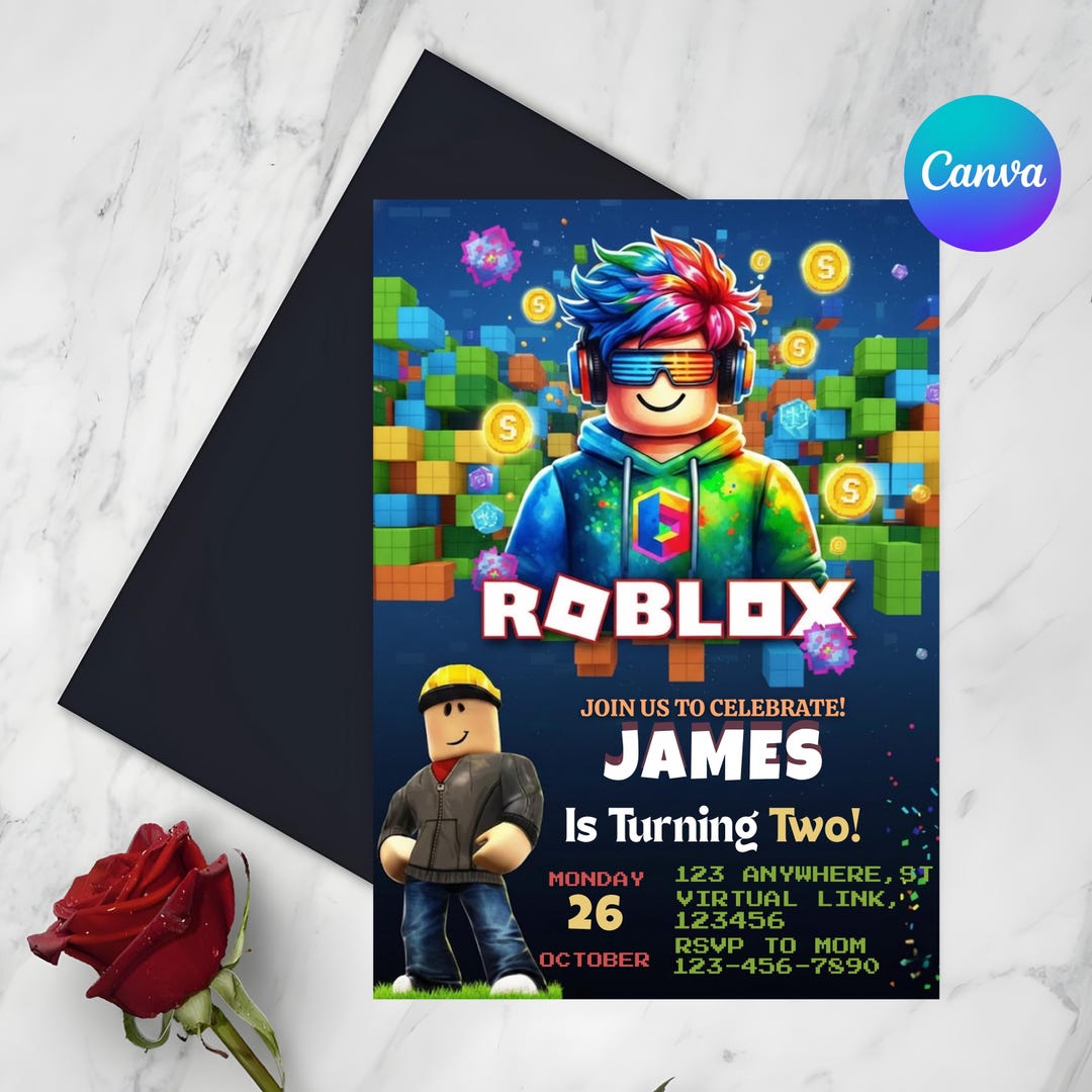 Roblox Birthday Invitation | Editable Gaming Canva Template Evite ...