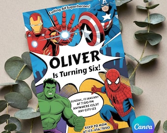 Super Hero Adventures Birthday Invitation, Printable Avengers Party Invite, Kids Superhero Template, Digital Download