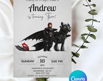 How to Train Your Dragon Birthday Invitation Template: Hiccup & Toothless (Digital Download)