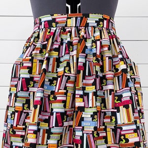 Bookworm Skirt with Pockets - Back to School - Handmade Gathered Elastic Waist in Back - Teacher, Librarian, Book Lover, Reader Clothes Gift