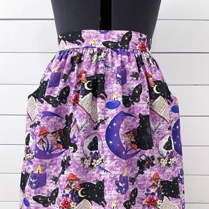 Mystical Black Cats Purple Skirt with Pockets - Handmade Clothing - Halloween Spooky Season Costume - Witch Witchy Witchcraft - Cat Lady