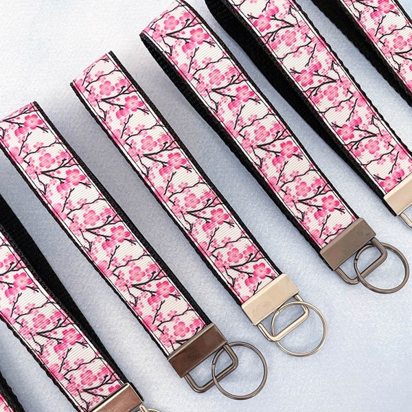 Cherry Blossom Key Fob / Sakura Wristlet / Wrist Keychain / Key Fob / Handmade Accessory / Cute Pink Japanese Flower / Spring Season