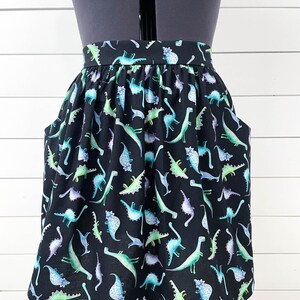 Dinosaur Skirt with Pockets - Colorful Teal Blue Green Purple Dinos -Custom Size & Length - Science Teacher Clothes Outfit Back to School