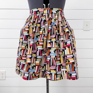 Bookworm Skirt with Pockets - Back to School - Handmade Gathered Elastic Waist in Back - Teacher, Librarian, Book Lover, Reader Clothes Gift