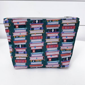 School Books Library Zipper Bag - Teacher Educator Gift - Handmade Zip Pouch - Boxy Bag Toiletry Storage - Spring Summer Gift - Book Reader