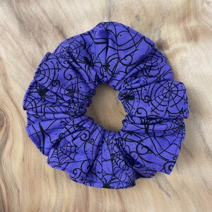 Purple & Black Spider Scrunchie - Handmade Slow Fashion Hair Accessory - Gothic Alt - Cute Hair Band Tie Elastic - Spooky Season