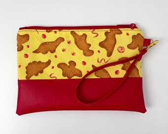 Chicken Dino Nugget Wristlet - Small Purse Handmade Accessory - Silly Fun Gift - Chicky Nuggies & Ketchup - Removable Wrist Strap - Chickie