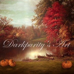 Autumn Digital Backdrop Background for Photoshop with Pumpkins