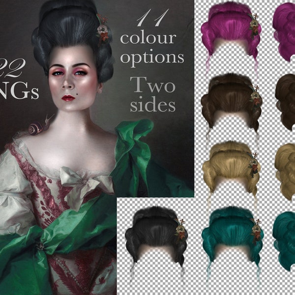 22 PNGs Rococo Wig Updo Hairstyle Baroque Hair PNG Overlay Digital Photo Prop