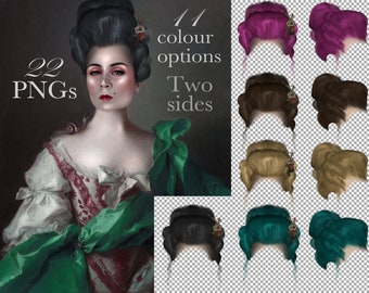 22 PNGs Rococo Wig Updo Hairstyle Baroque Hair PNG Overlay Digital Photo Prop