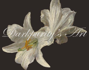 4 Old Oil Painting White Lilies PNGs Overlays for Photoshop Clipart Digital Cutout Painted Digital Photo Prop