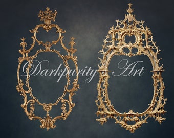 Two Chippendale Mirror Frames PNGs Overlays