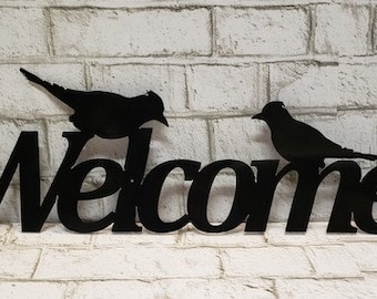 Metal welcome sign with birds gifts under 30.00