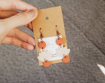 Orange and Translucent Dangle Earrings / Handmade Polymer Clay Earrings / Boho Style Earrings / Minimalist Earrings