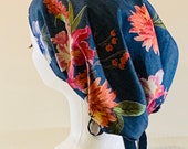 BACK In STOCK, limited quantity Lightweight Denim Floral Scrub Cap, Surgical Cap, Ponytail Hat for Medical, Dental, Chemo or Chef
