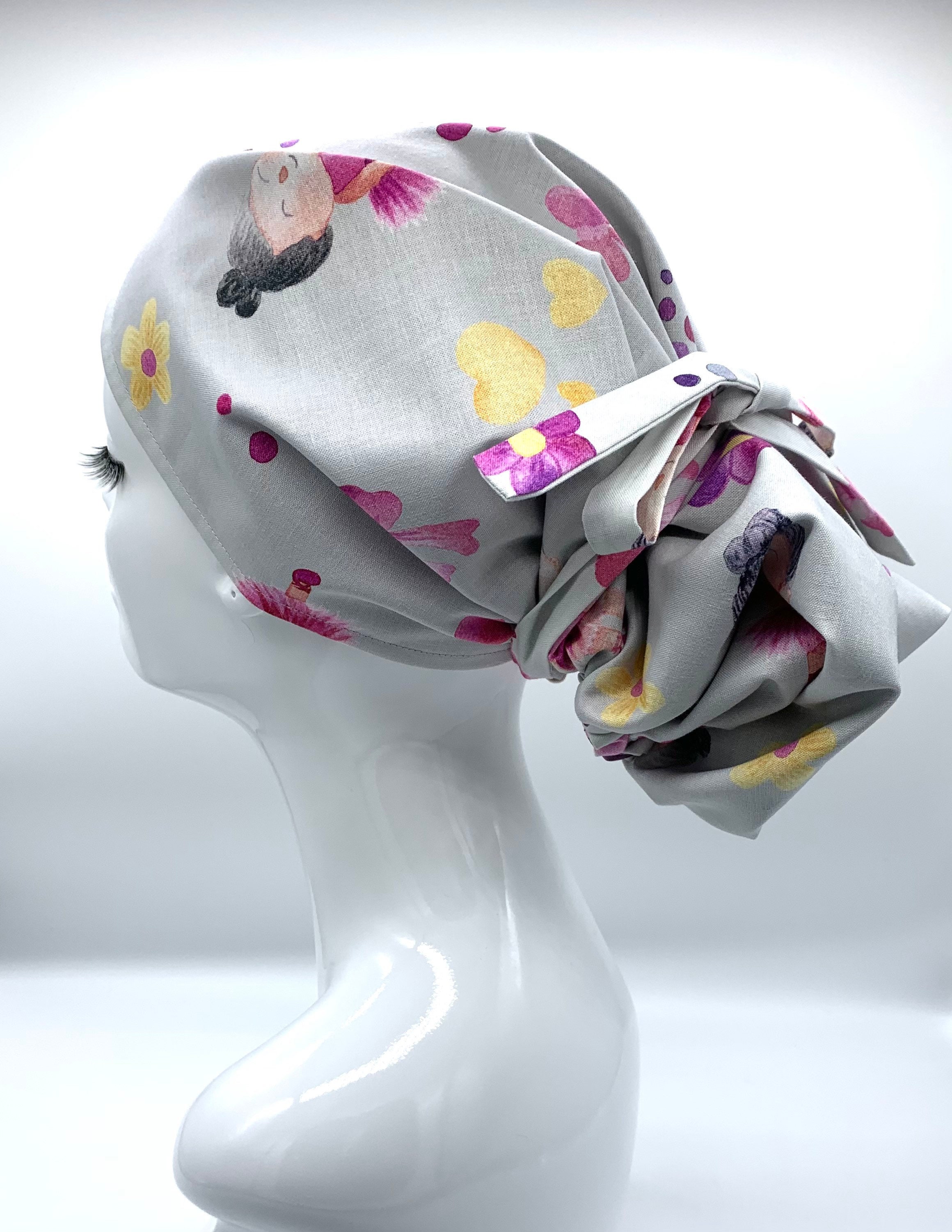 Grey Ponytail Scrub Cap for Women Silk 