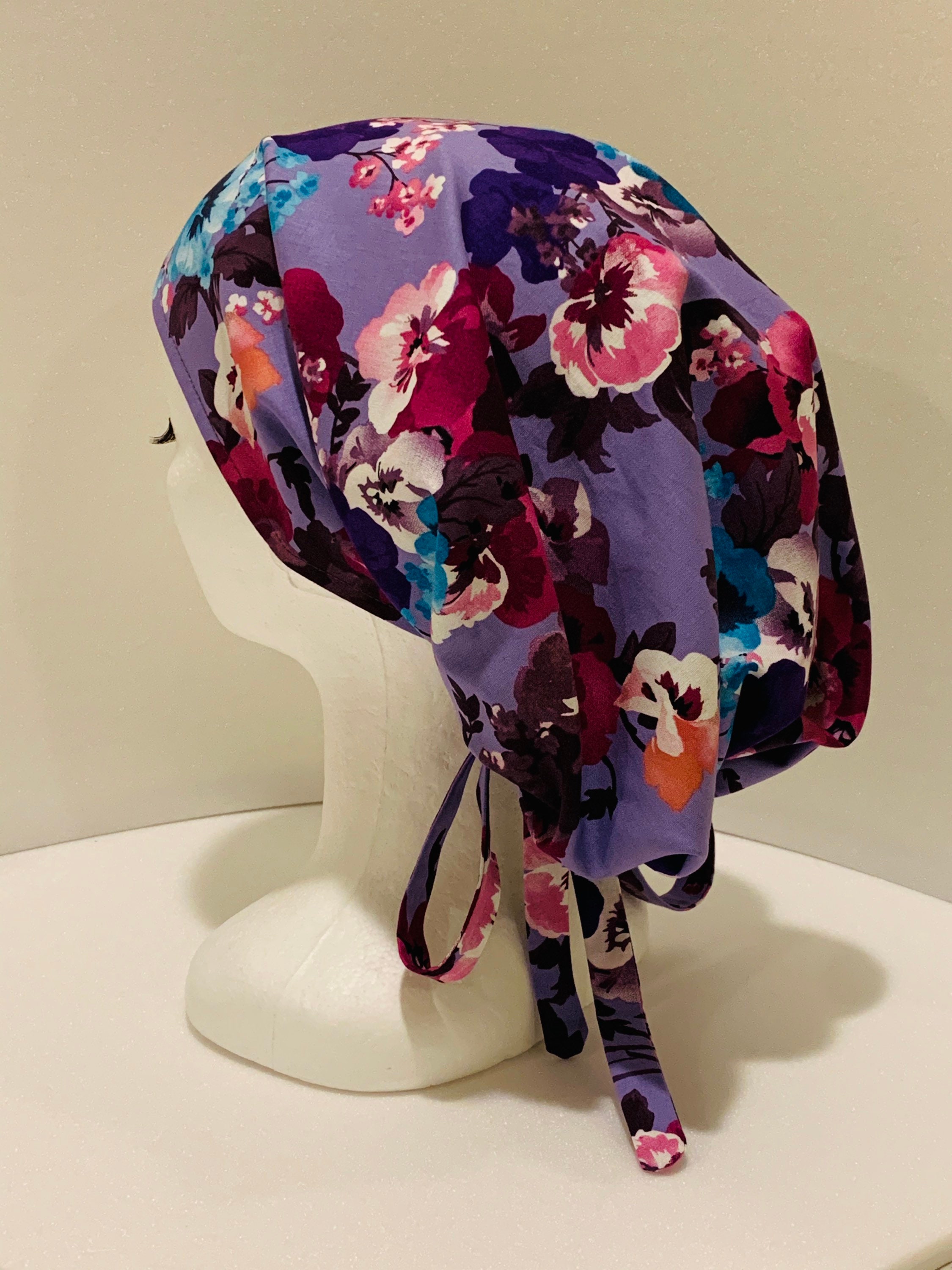 Satin lined Scrub Cap/Ponytail Scrub Floral Etsy