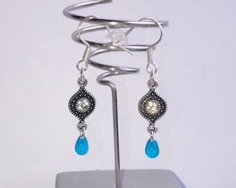 Crystal Eye and Teardrop Earrings - Dainty Earrings