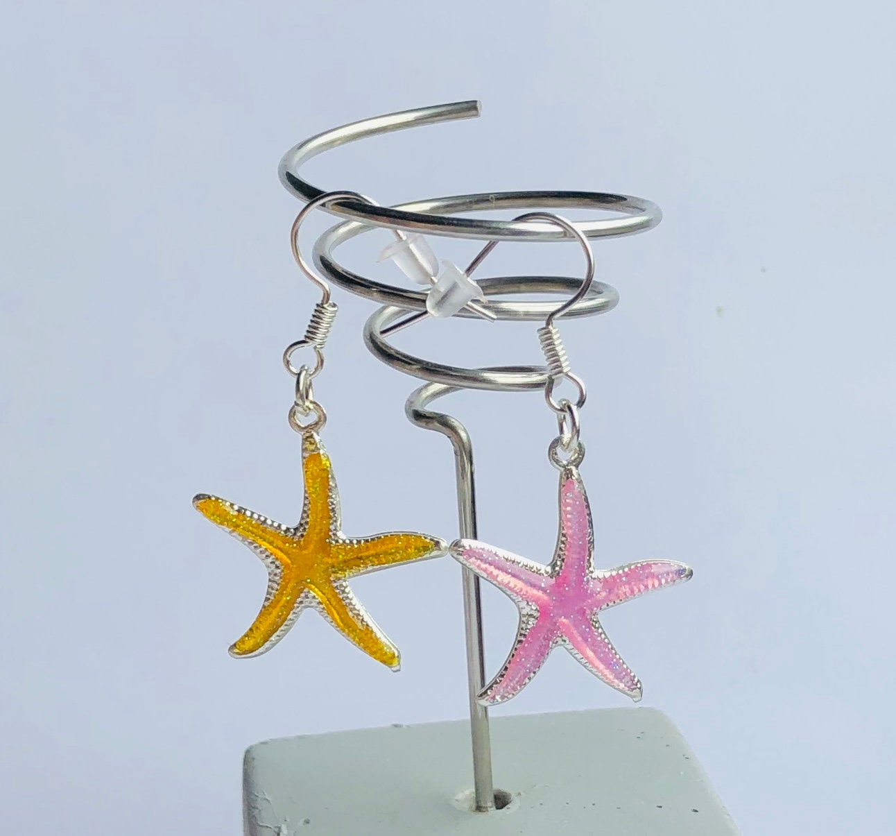 Women's Silver Starfish Earrings Pink Crystal Stone Gift Stocking Filler UK