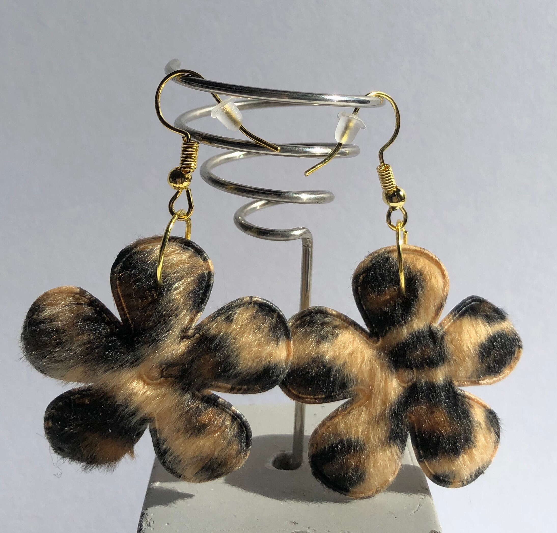 Pierced or Clip-on Faux Fur Leopard Print Teardrop Earrings