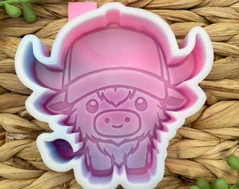 Highland Cow with Baseball Cap Freshie Mold, cardstock silicone molds,  freshie molds for men, western freshie molds, ball cap freshie mold