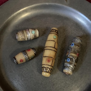 Tibetan Yak Bone Dzi Beads - Handmade in Tibet, Mixed Styles (Group 6)