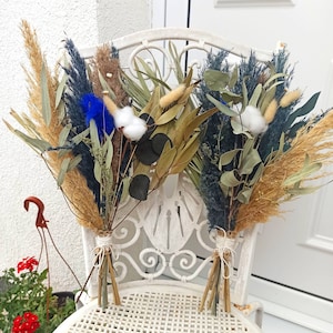 Dried Natural Bouquet, Bridesmaid Bouquet, Dry Flower Bunches, Blue-Beige Color, Home Decor, Vase Filler, Floral Composition, Boho Weddings