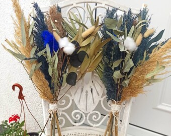 Blue-Beige Dried Flower Bouquet: Pampas Grass, Eucalyptus, Boho Wedding Decor
