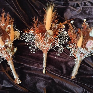 Terracotta wedding pampass boutonnieres, Fall wedding flowers, Groom, Natural dried flowers, Rustic Accessories, Bridal, Buttonhole