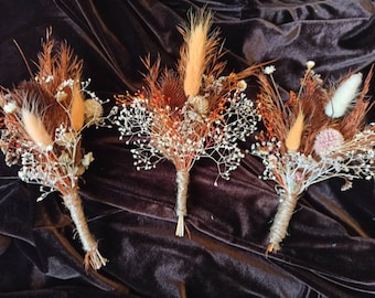Terracotta wedding pampass boutonnieres, Fall wedding flowers, Groom, Natural dried flowers, Rustic Accessories, Bridal, Buttonhole