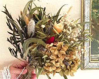 Natural Dried Hydrangea Bridal Bouquet: Rustic Wedding Home Decor