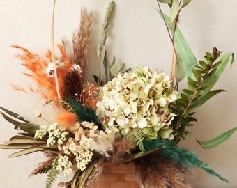 Dried Flower Basket: Hydrangea, Eucalyptus, Olive Branches